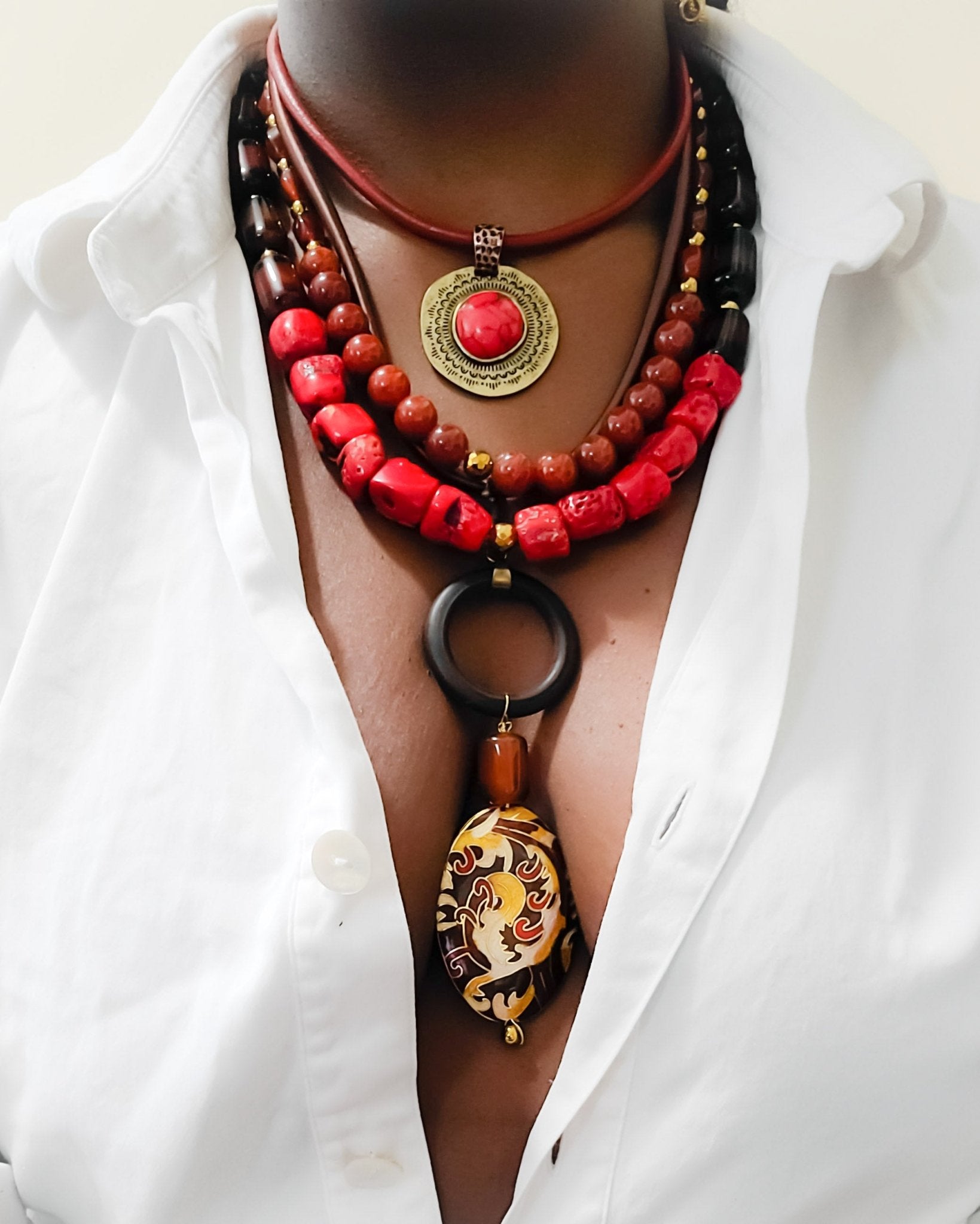 "Vibrant Red" Ocean Jasper Layered Necklace Set